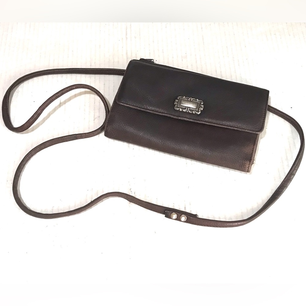Fossil Chocolate Pebbled Leather Convertible Mini Shoulder Bag Bifold Wallet VTG